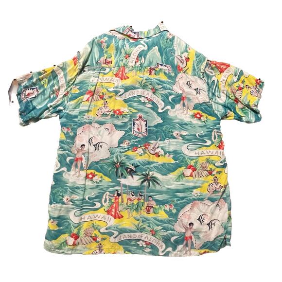 VTG Hale Hawaii Shirt Mens Green Yellow Medium Land Of Aloha Hawaiian Hula 1950s - Picture 4 of 10